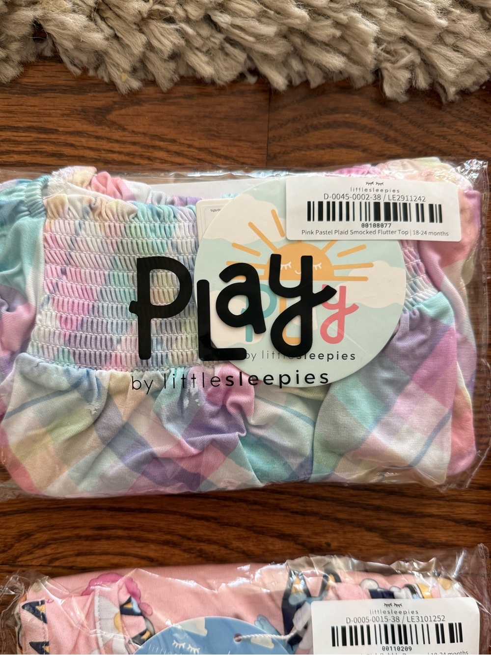 Little Sleepies rainbow plaid smocked top 18-24
